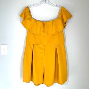 Fashion Nova Mustard Yellow Off-Shoulder Ruffle Romper  Plus Size 3X